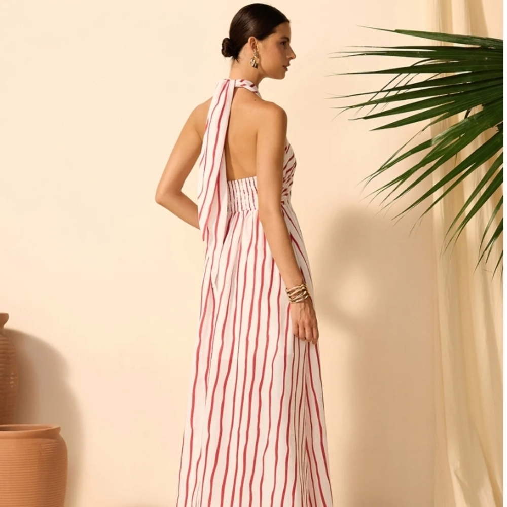 Commense Striped Halter Maxi Dress L - Picture 2 of 6